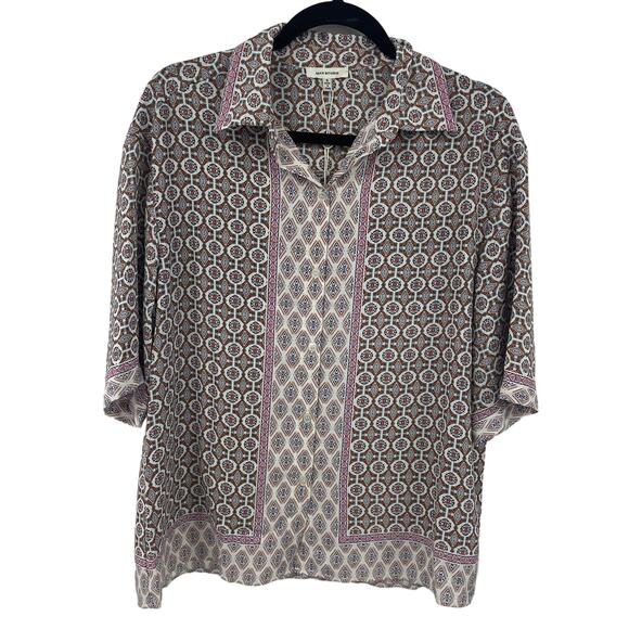 NWT Max Studio Short Sleeve Button Up Geometric Print Top Pink Orange Small - Picture 1 of 7